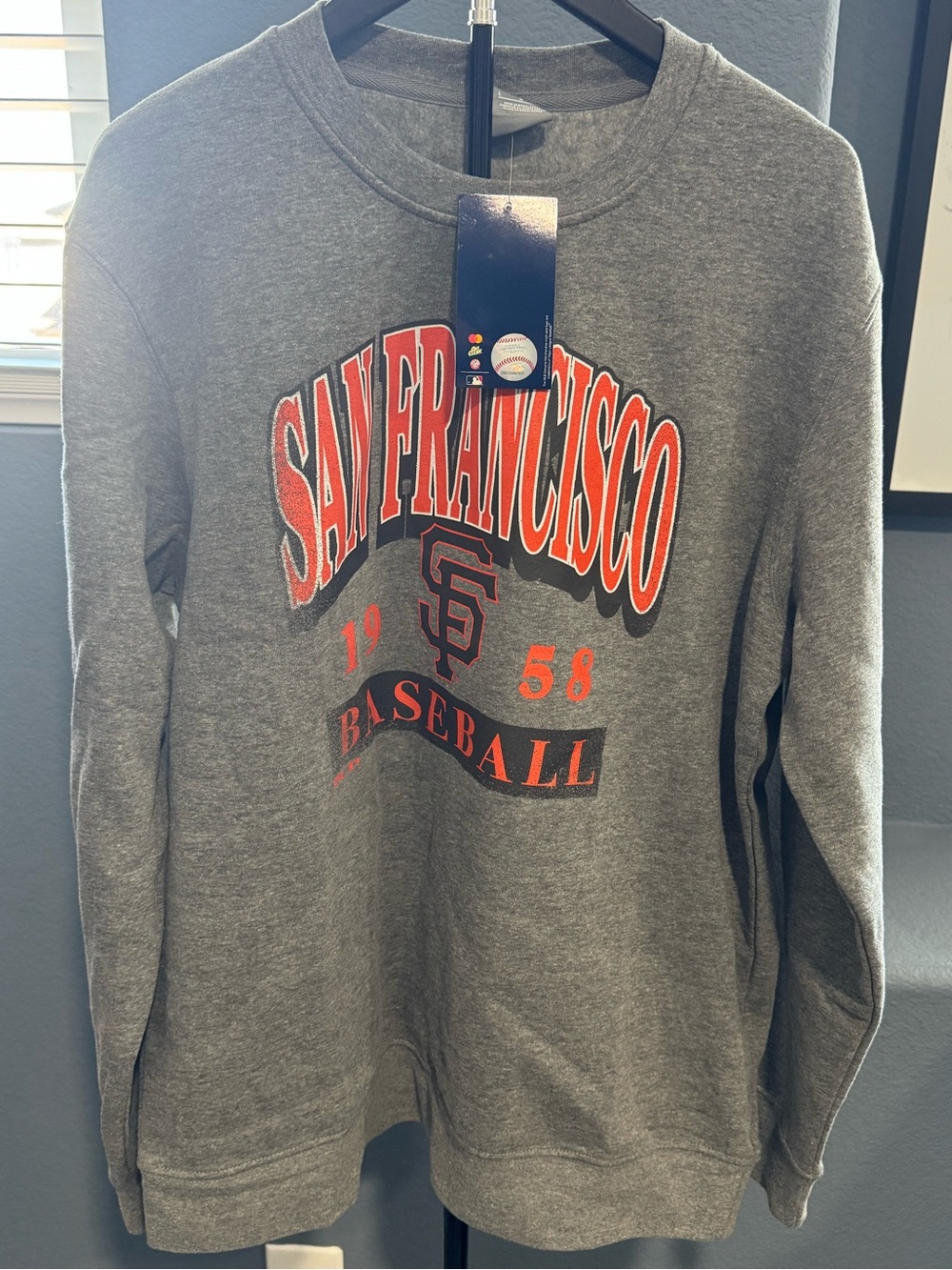 Gray Crewneck Sweater with Orange San Francisco Graphic